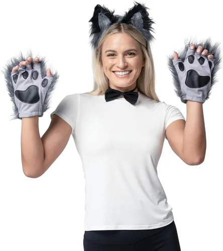 Vista 3 de Spooktacular Creations Wolf Ears Tail and Gloves Set, Furry Fox Accessories Set with Tail