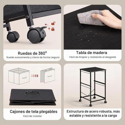 Vista 6 de DEVAISE Archivador móvil de 2 cajones, soporte de impresora rodante Negro