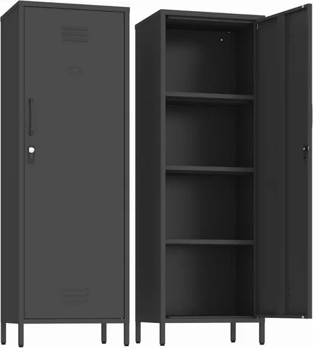 Vista 18 de Armario de almacenamiento de metal con puertas y estante, gabinetes de almacenamiento para oficina, aparador para oficina, sala de estar, comedor