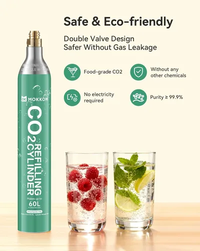 Vista 3 de MOKKOM Cilindro de CO2 para fabricante de refrescos, recipiente de intercambio de CO2, estilo roscado, compatible con todos los fabricantes de agua