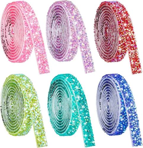 Vista 13 de NiArt Cinta autoadhesiva de diamantes de imitación de cristal, 12 rollos de 0.35 in de ancho, total de 12 yardas, multifuncional, DIY decorativa, 12
