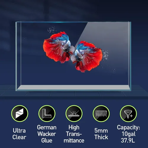 Vista 2 de LAQUAL Tanque de peces de vidrio ultra transparente con bajo contenido de hierro de 10 galones, acuario sin borde