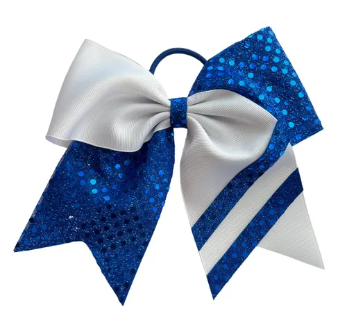 Vista 5 de Nuevo "CONFETTI STRIPES Black Gold" Cheer Bow Pony Tail 7 Inch Girls Hair Bows Cheerleading Dance Practice Football Games Competition Birthday Tick