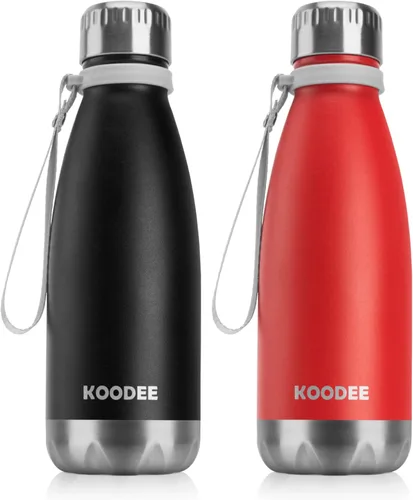 Vista 12 de koodee Botella de agua aislada (paquete de 2) botella de agua de doble pared de acero inoxidable 18/8, botella térmica de viaje con forma de cola