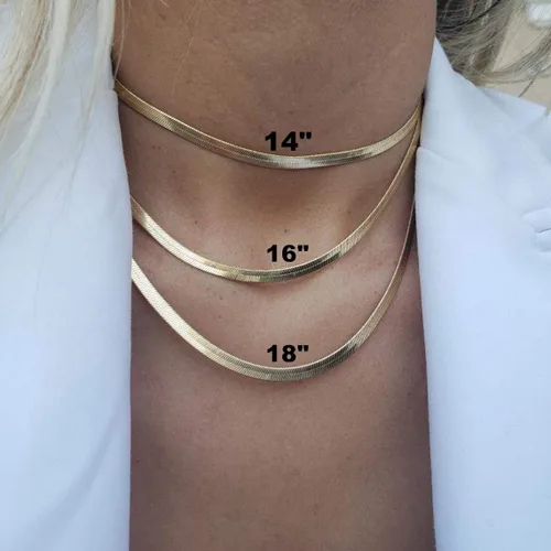 Vista 7 de Collar de espiga para mujer, chapado en oro de 14 quilates, cadena de serpiente plana de 0.157 in, gargantilla de cadena de hueso de serpiente
