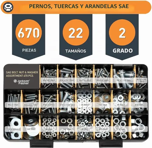 Vista 7 de Jackson Palmer - Kit surtido de herramientas de 2251 piezas con tornillos, tuercas, pernos y arandelas (3 bandejas)