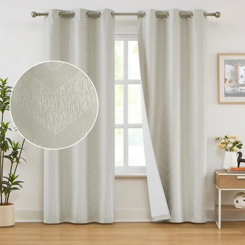 Vista 11 de Cortinas opacas para ventana de dormitorio o sala de estar, elegantes cortinas de ventana con patrón geométrico jacquard con respaldo blanco