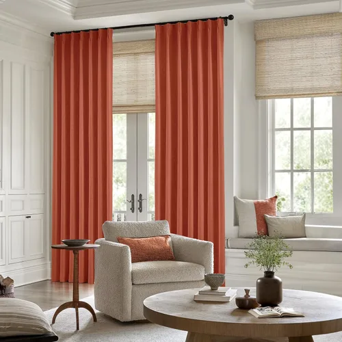 Vista 8 de HOMEIDEAS Cortinas plisadas de color naranja quemado 100% opacas, mezcla de lino de lujo con aislamiento térmico con ganchos ajustables, para sala