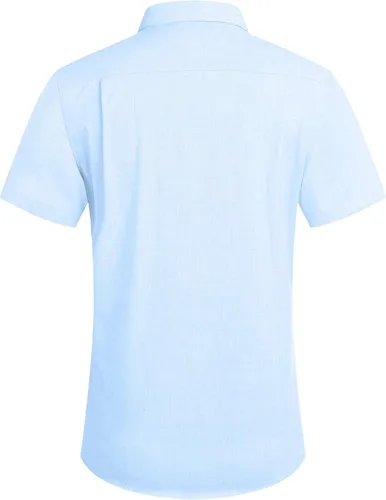 Vista 4 de COOFANDY - Camisa de lino de manga corta con botones estilo informal para hombre, para la playa
