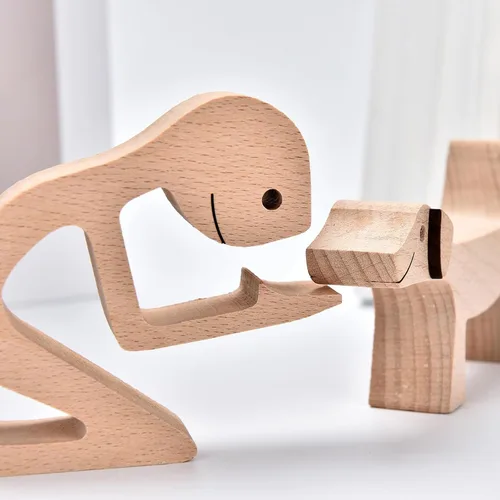 Vista 8 de ISHINE Estatua de madera decorativa de madera para hombre y perro, hecha a mano, tallada, creativa, regalo para la oficina en casa, para hombres