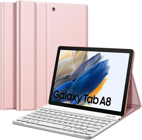 Vista 8 de Funda de teclado para Galaxy Tab A8 de 10.5 pulgadas 2022 (SM-X200/X205/X207), funda de cuero delgada y ligera con teclado desmontable