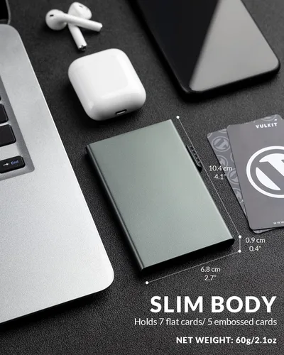 Vista 3 de VULKIT Tarjetero minimalista para tarjetas de crédito tarjetas emergentes protección RFID cartera de metal delgada Gris Space Grey Minimalista