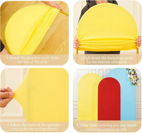Vista 7 de Juego de 3 fundas elásticas para arco de arco iris de 6, 5, 4 pies, para arco de boda, juego de 3 fundas de elastano ajustadas, de tela azul