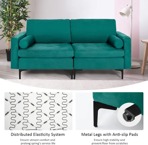 Vista 4 de KOMFOTT Sofá de dos plazas, tapizado para sala de estar, asientos de dos plazas modernos con 2 almohadas de refuerzo, bolsillo para revista, sofá