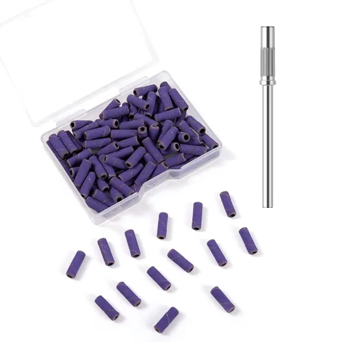 Vista 19 de 100 piezas de bandas pequeñas de lijado de uñas para taladro de uñas, bits mini de 3.1mm de mandril de lijado de uñas de grano 80 para uñas
