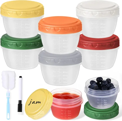 Vista 10 de Yomarket 6 piezas 2 oz Recipiente de aderezo de ensalada, recipientes de condimentos reutilizables con tapas a prueba de fugas, pequeños recipientes