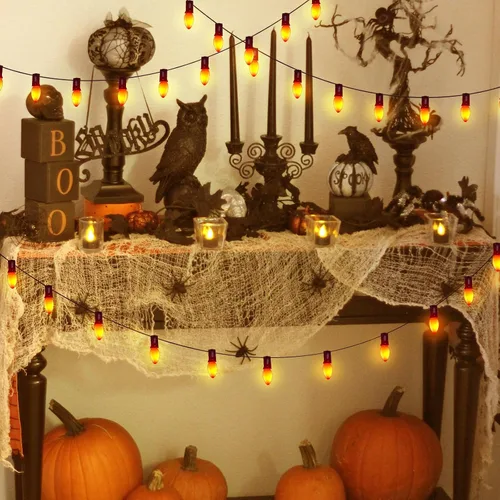 Vista 4 de Abeja Guirnalda de luces naranjas C7 de Halloween de 25 pies para exteriores con 27 bombillas naranjas (2 de repuesto), luces naranjas de Halloween