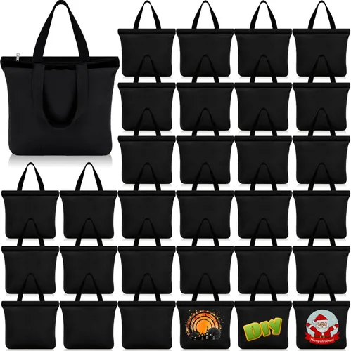 Vista 9 de Silkfly 20 Bolsas de Lona a Granel de 16.5x13.4'' Bolsas de Lona de Algodón en Blanco con Asas y Cremallera Reutilizables Lisas para Comestibles