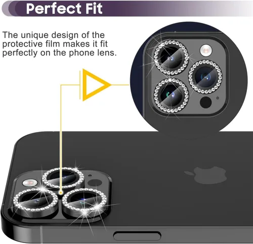 Vista 4 de Suoman Protector de lente de cámara para iPhone 14 Pro Max / 14 Pro, [Diamantes Bling] vidrio templado 9H, cubierta protectora de metal de cobertura