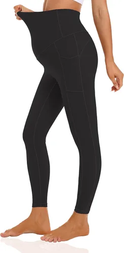 Vista 3 de V VOCNI Leggings de maternidad para mujer, sobre el vientre, leggings para embarazadas, entrenamiento, descanso, pantalones de embarazo