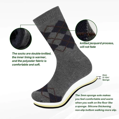 Vista 3 de Vihir Calcetines de invierno para hombre, antideslizantes, para el hogar, cálidos, para interiores, para el hogar