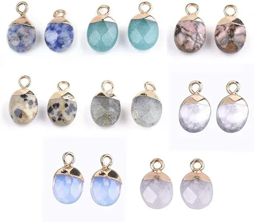 Vista 4 de KISSITTY 20 dijes de amazonita natural galvanizados con piedras preciosas cuadradas facetadas de 11-0.472x0.315 in con hallazgos de hierro dorado