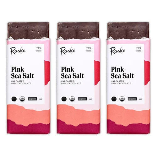 Vista 10 de Raaka Chocolate negro orgánico con sal marina rosa, 71% de cacao, chocolate negro gourmet, orgánico, vegano, sin gluten, kosher, barras de 1.8