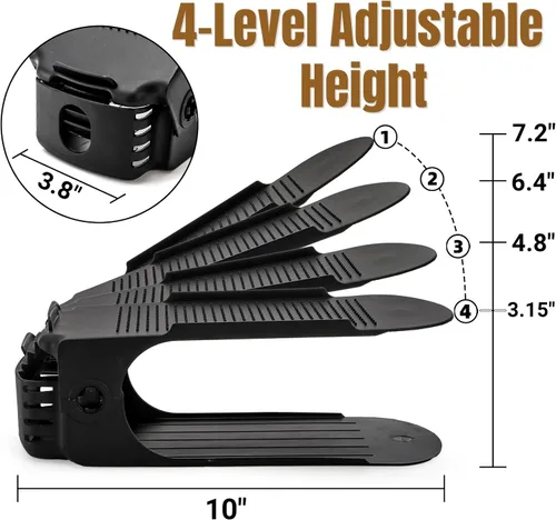 Vista 2 de Noamus Paquete de 24 ranuras para zapatos, apiladores de zapatos ajustables de 4 niveles, soporte de almacenamiento de zapatos de doble cubierta