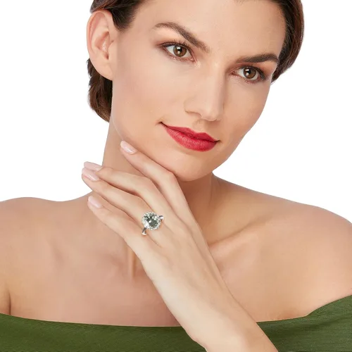 Vista 2 de Ross-Simons 4.40 Carat Prasiolite and .20 ct. t.w. White Topaz Ring in Sterling Silver