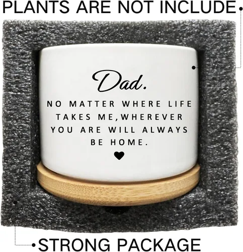 Vista 6 de Maceta para Suculentas para Papá - Linda Maceta de 3 Pulgadas Regalo para Papá de Hija o Hijo con Bandeja de Bambú, Mejores Regalos de Jardinería