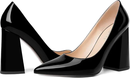 Vista 6 de SHOWFOREST Zapatos de tacón alto para mujer, sin cordones, con puntera puntiaguda, de 4 pulgadas