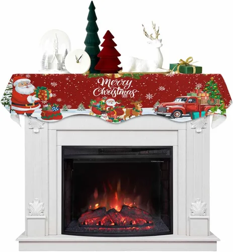 Vista 11 de Bufanda de repisa de Navidad de 60 x 17 pulgadas, decoración de chimenea de Papá Noel de Navidad color negro, cubierta de mantel de invierno