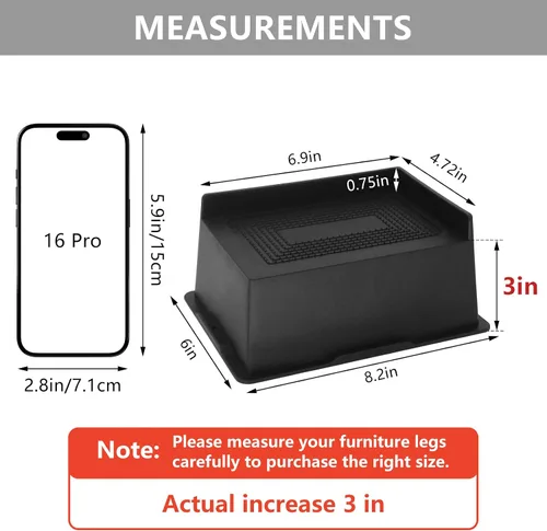 Vista 2 de Paquete de 4 elevadores de cama de 3 pulgadas, elevadores de muebles extra grandes de alta resistencia, elevadores de cama extra anchos para sofá