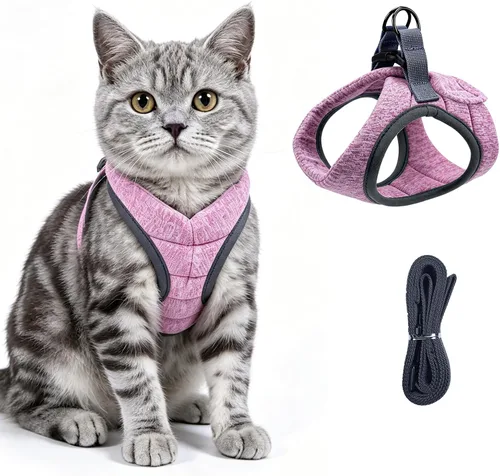 Vista 9 de Heywean Arnés y correa para gatos a prueba de escape, suave malla transpirable chaleco para caminar para gatitos, juego de arnés ajustable con tira