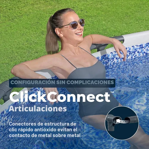 Vista 5 de Bestway Steel Pro MAX - Piscina sobre el suelo de 15 x 48 pulgadas, juego de piscina para exteriores con estructura de metal redondo con bomba