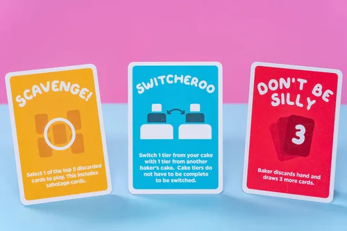 Vista 5 de Juego de cartas Crazy Cake para niños y adultos, diversión familiar para noches de juego, recoge ingredientes para construir tu pastel y sabotear a