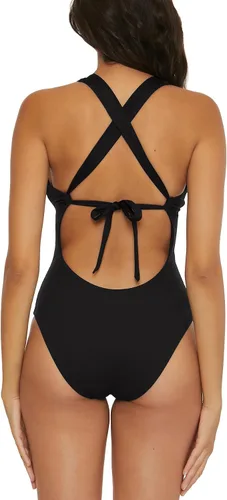 Vista 2 de BECCA Traje de baño moderno de una pieza para mujer, cuello profundo, entrecruzado, trajes de baño