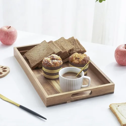 Vista 6 de Tabla de cortar de pan rectangular de madera con bandeja de migas incorporada para pan, verduras, carne, marrón, 2.58 libras
