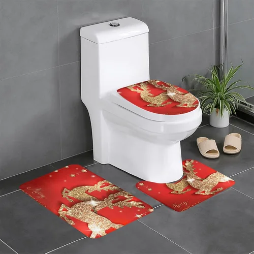 Vista 12 de FFEXS Juego de alfombras de baño de 3 piezas con estampado de rosas negras góticas, 1 alfombrilla rectangular para el suelo, 1 almohadilla de piso