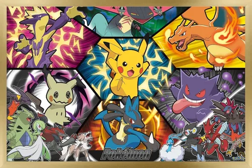 Vista 14 de Trends International Pokémon: Battle Art - Póster de pared de grupo, 22.4 pulgadas de largo x 14.7 pulgadas, versión enmarcada en madera de granero