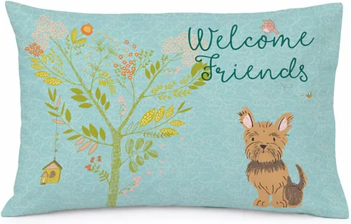 Vista 110 de Caroline's Treasures BB7625PILLOWCASE - Funda de almohada decorativa de tela con texto en inglés "Welcome Friends" Airedale Terrier estándar