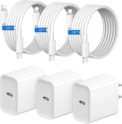 Vista 17 de Cargador rápido para iPhone, 3+3 unidades, cargador de pared USB C de 20 W con cable de carga rápida de 6 pies compatible con iPhone