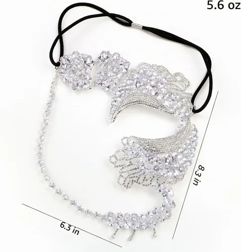 Vista 8 de STONEFANS Máscara de mascarada para mujer, máscara de Mardi Gras veneciana plateada con diamantes de imitación, disfraz de mascarada para mujer