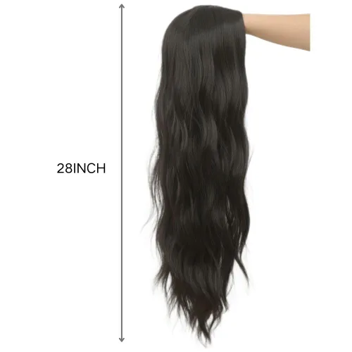 Vista 6 de Pelucas largas rizadas y onduladas de Dai Cloud, con cabello negro y reflejos blancos, de pelo sintético, resistente al calor, para mujer, para uso