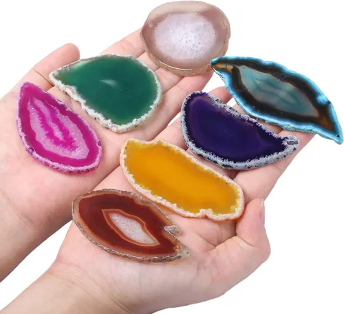 Vista 3 de mookaitedecor Rebanadas de ágata pulida, geoda perforada, para hacer joyas, paquete de 12