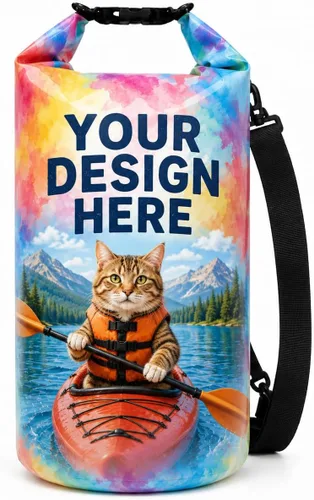 Vista 10 de Personalized waterproof dry bags, customizable with your logo, suitable for kayaking, beach, and boating. (Ocean Tie-Dye)