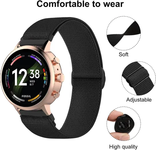 Vista 2 de 4 Pack Multicolor 18mm 22mm Stretchy Nylon Watch Bands Compatible with Fossil Watches