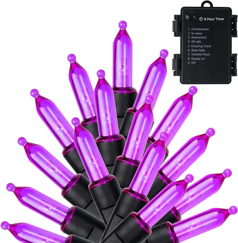 Vista 10 de WATERGLIDE - 50 luces LED de Halloween para uso al aire libre de 16 pies, tira de luces con 8 modos, tamaño mini, luces impermeables para árbol