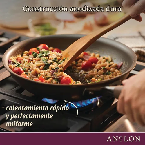 Vista 7 de Anolon Advanced Home - Juego de ollas y sartenes antiadherentes anodizados duros, 9 piezas, color bronce Fácil liberación de alimentos