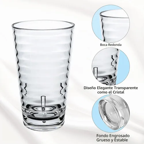 Vista 3 de ALIMOTA Vasos de plástico [acrílico irrompible] vasos de plástico para agua, juego de 4 vasos de 13 onzas, a prueba de roturas, aptos